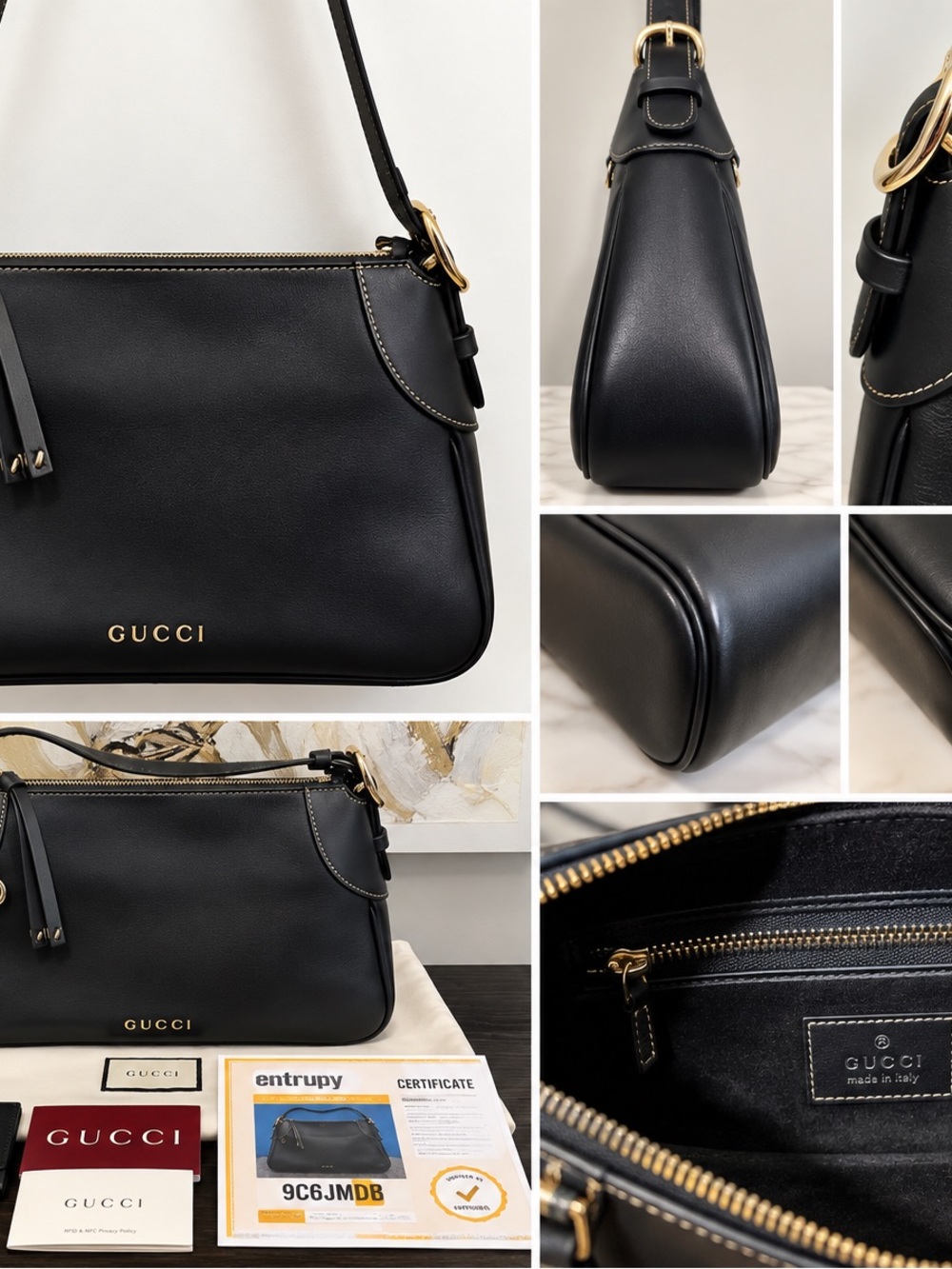 Gucci Black Leather Shoulder Bag with Gold Hardware